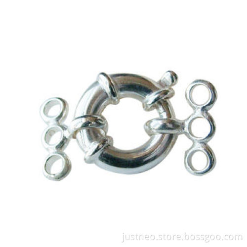Solid 925 sterling silver/3-strand nautical spring ring necklace clasps